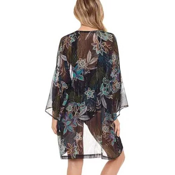 NWT Amoressa by Miraclesuit Allanna Sriracha Kimono Black Cover Up - Picture 2 of 4